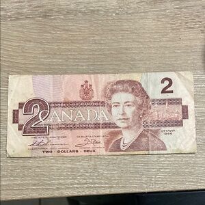 Vintage 1986 Canadian Two Dollar Bill